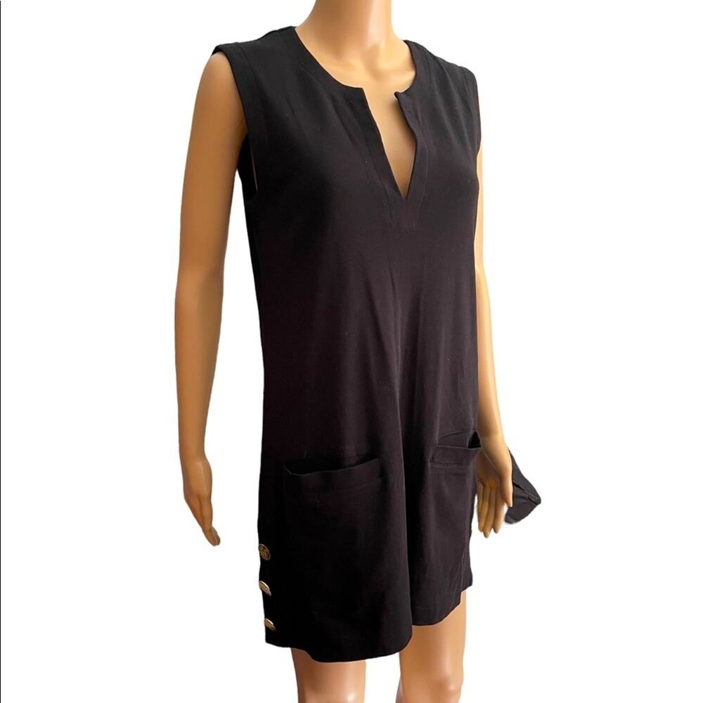 NWT LRL Ralph Lauren Womens S Black Button Sleeveless Swim Cover-Up Tunic Dress